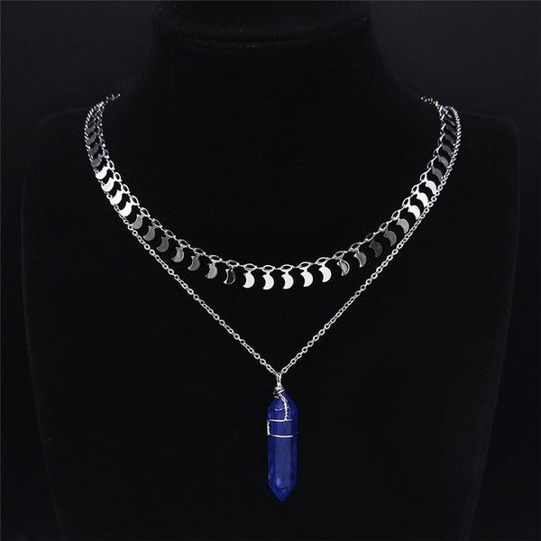 pendant necklaces 2pcs stainless steel blue tendon charm witchcraft chain divination hexagonal prism jewelry bijoux nz35s04, Silver
pendant necklaces 2pcs stainless steel blue tendon charm witchcraft chain divination hexagonal prism jewelry bijoux nz35s04, Silver