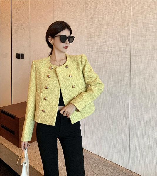 women's jackets tweed short jacket double-breasted woven autumn fashion elegant korean clothing, Black;brown
women's jackets tweed short jacket double-breasted woven autumn fashion elegant korean clothing, Black;brown