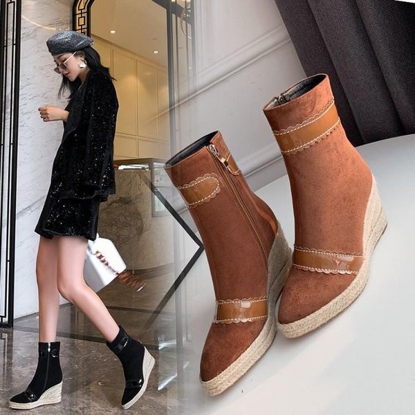 dress shoes fall winter fashion trend simple zipper slope heel pointed large women's short boots, Black
dress shoes fall winter fashion trend simple zipper slope heel pointed large women's short boots, Black