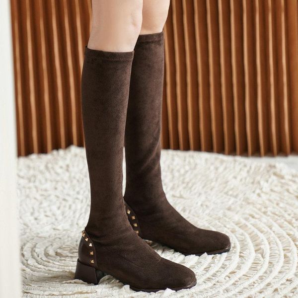 boots rivet knee high women flock stretch autumn winter sock ladies fashion square toe comfy thick heeled shoes, Black
boots rivet knee high women flock stretch autumn winter sock ladies fashion square toe comfy thick heeled shoes, Black
