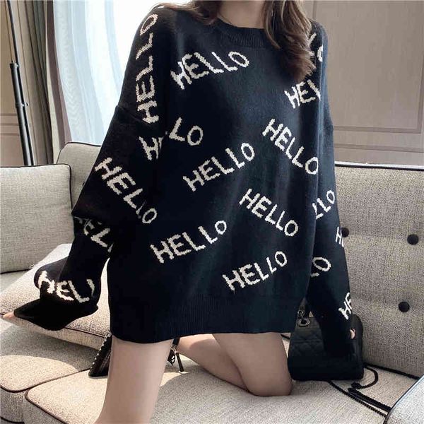 women's sweaters female long sleeve sweater round collar, casual baggy with lyrics from korean green fashion 304g ghil, White;black
women's sweaters female long sleeve sweater round collar, casual baggy with lyrics from korean green fashion 304g ghil, White;black