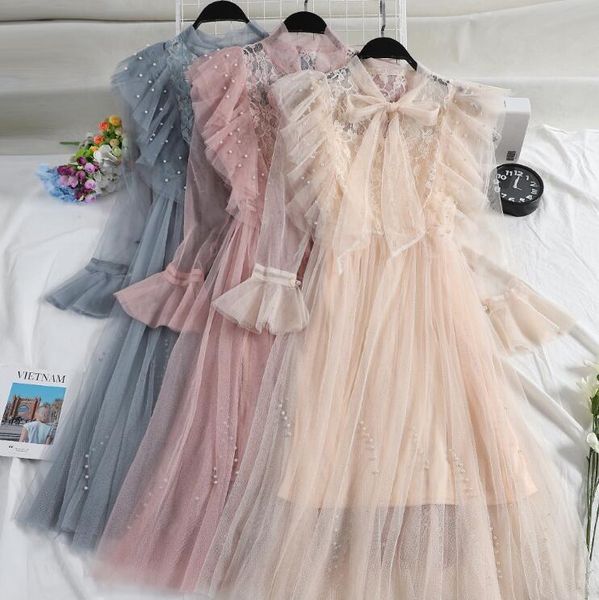 casual dresses 2021 women's beaded bow preppy style super fairy mesh ruffled flare sleeve lace dress long organza, Black;gray
casual dresses 2021 women's beaded bow preppy style super fairy mesh ruffled flare sleeve lace dress long organza, Black;gray