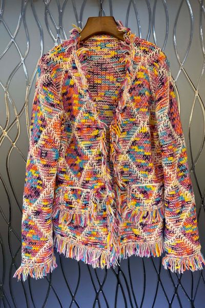 design sense rainbow color matching knitted sweater coat womens autumn european and american new all-matching 9bb, White;black
design sense rainbow color matching knitted sweater coat womens autumn european and american new all-matching 9bb, White;black