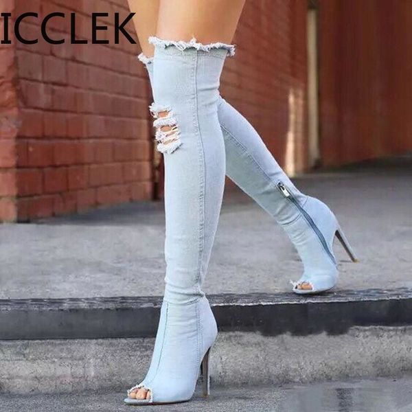 denim over knee boots women pumps fashion open sock high heel boots zipper side heel winter boots women ladies shoes 210428, Black
denim over knee boots women pumps fashion open sock high heel boots zipper side heel winter boots women ladies shoes 210428, Black