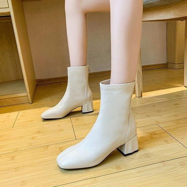 boots 2021 elegant women beige thick high heels ankle designer soft leather zippers sock vintage lady low heel shoes, Black
boots 2021 elegant women beige thick high heels ankle designer soft leather zippers sock vintage lady low heel shoes, Black