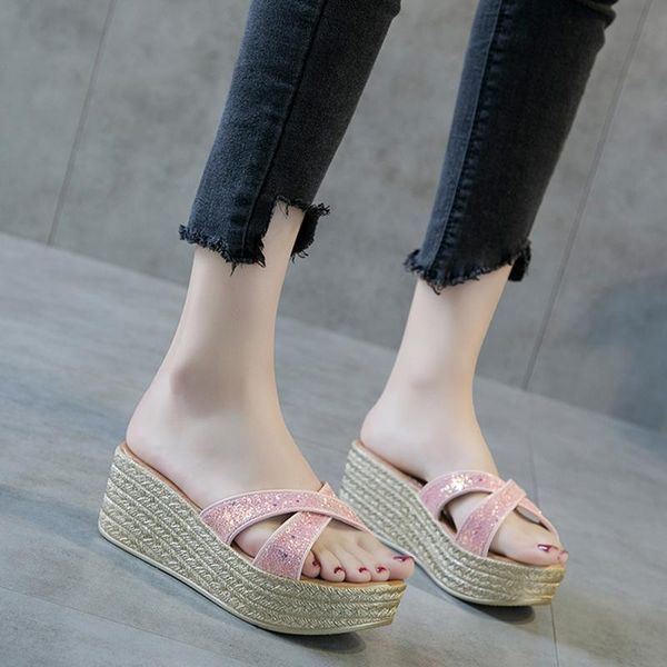 slope heel sandals women wear summer 2021 korean students non-slip high-heeled flip-flops women's thick-soled beach shoes slippers, Black
slope heel sandals women wear summer 2021 korean students non-slip high-heeled flip-flops women's thick-soled beach shoes slippers, Black