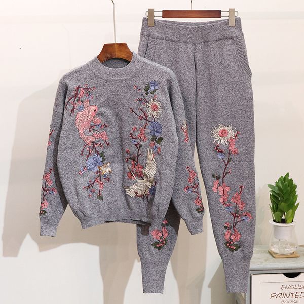 women's tracksuits sweater sets winter embroidery carp pattern knitted + casual pants 2 two piece set women g405, Gray
women's tracksuits sweater sets winter embroidery carp pattern knitted + casual pants 2 two piece set women g405, Gray