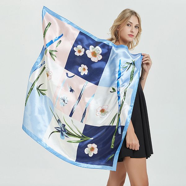 90*90cm bamboo flower print silk scarves for women lady girls foulard satin square head hijab scarfs shawls bandana female muffler gifts, Blue;gray
90*90cm bamboo flower print silk scarves for women lady girls foulard satin square head hijab scarfs shawls bandana female muffler gifts, Blue;gray