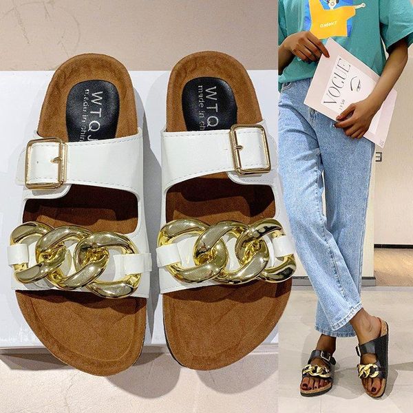 summer women metal chain flats slides female slippers lady buckle slaps luxury design cute comfortable slip on shoes, Black
summer women metal chain flats slides female slippers lady buckle slaps luxury design cute comfortable slip on shoes, Black