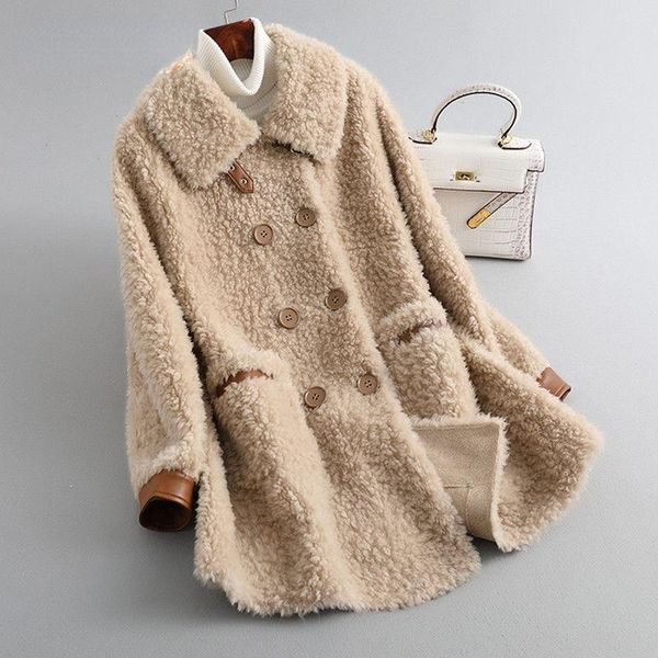 women's fur & faux women 2021 winter natural sheep coat female real shearling jacket double breasted casual warm overcoats a288, Black
women's fur & faux women 2021 winter natural sheep coat female real shearling jacket double breasted casual warm overcoats a288, Black