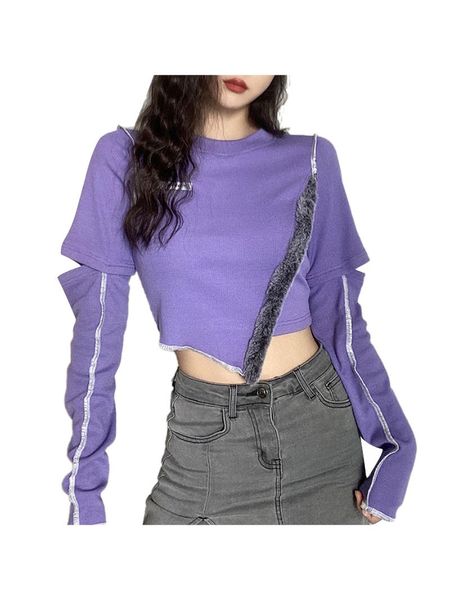 women's t-shirt crop 2021 spring cutout long sleeve round neck irregular hem patchwork tee t- shirt s-l, White
women's t-shirt crop 2021 spring cutout long sleeve round neck irregular hem patchwork tee t- shirt s-l, White