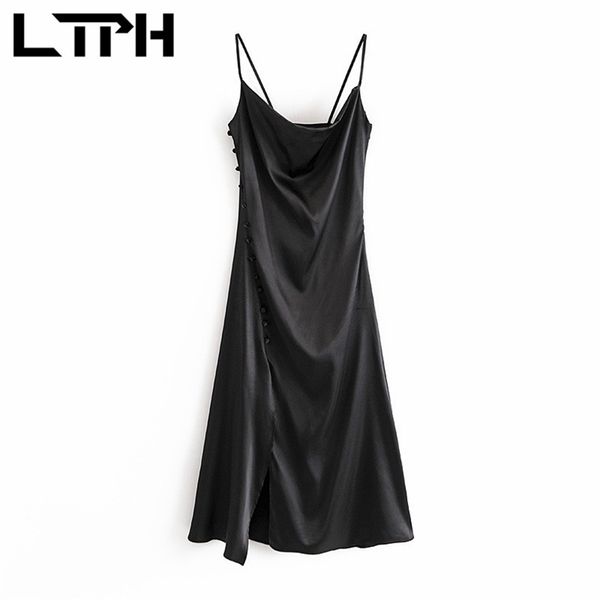 ltph elegant satin texture sleeveless camisole dress women long high waist split fork design sling dresses summer 210423, Black;gray
ltph elegant satin texture sleeveless camisole dress women long high waist split fork design sling dresses summer 210423, Black;gray
