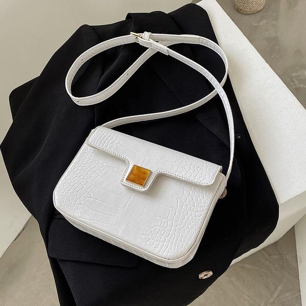 evening bags crocodile pattern one-shoulder diagonal handbags casual fashion trend solid color all-match high-quality small square bag