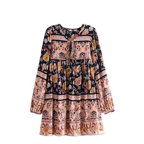 women spring bohemian mini dress autumn gothic casual bodycon dresses empire waist floral printed vestidos mujer 210521, Black;gray 
women spring bohemian mini dress autumn gothic casual bodycon dresses empire waist floral printed vestidos mujer 210521, Black;gray