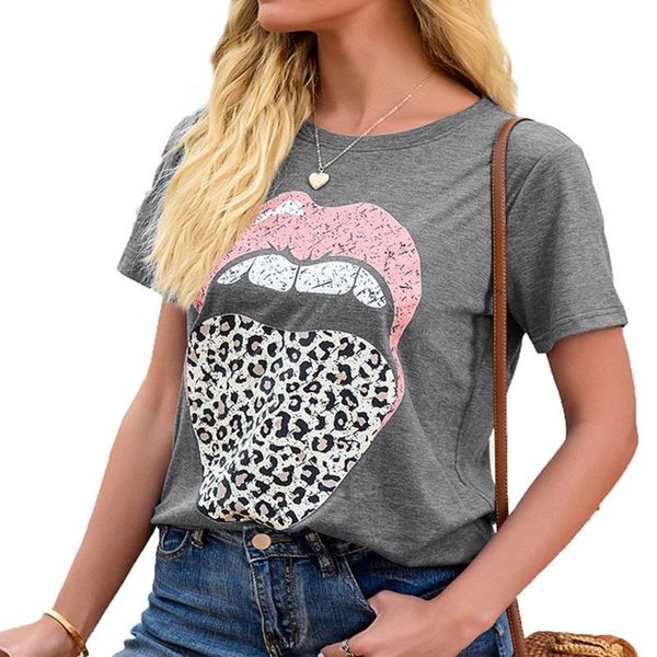 women's t-shirt summer short sleeve leopard print mouth casual fashion round neck loose t shirt camiseta de manga corta, White
women's t-shirt summer short sleeve leopard print mouth casual fashion round neck loose t shirt camiseta de manga corta, White