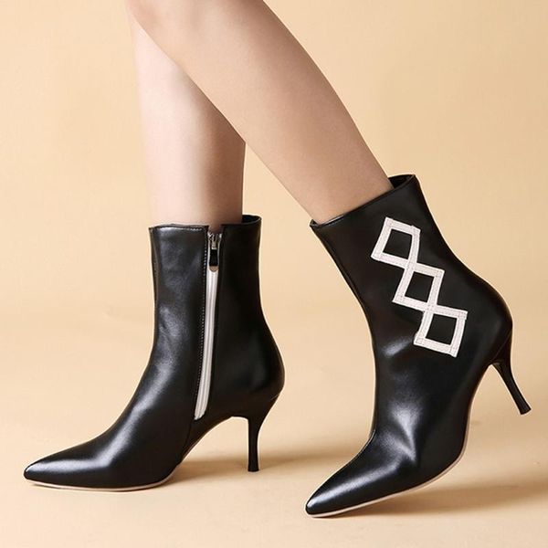 boots black leather women thin heels zipper solid color short booties pointed toe winter shoes zapatos de mujer#a1
boots black leather women thin heels zipper solid color short booties pointed toe winter shoes zapatos de mujer#a1