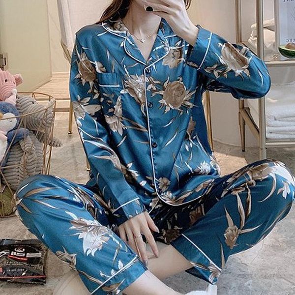 women's sleepwear 2021 summer silk satin pajamas set woman printed long sleeve pijamas suit female sleep two piece loungewear plus size, Black;red
women's sleepwear 2021 summer silk satin pajamas set woman printed long sleeve pijamas suit female sleep two piece loungewear plus size, Black;red