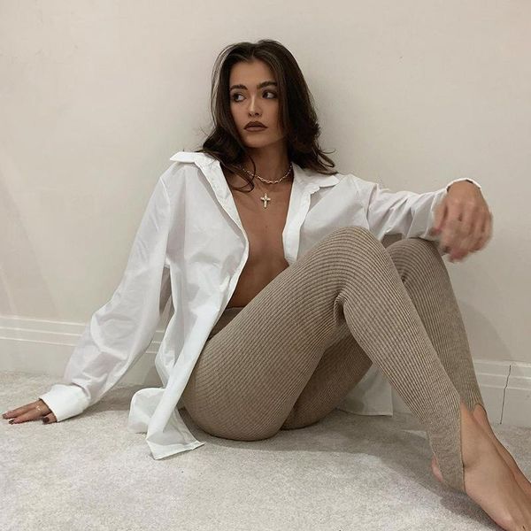 women's leggings beige ribbed knit women high waist cotton fitness basic pants casual spring all-match female skinny, Black
women's leggings beige ribbed knit women high waist cotton fitness basic pants casual spring all-match female skinny, Black