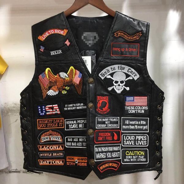 harley leather jacket men sleeveless genuine leather riding vest man coat casual street embroidered badge outerwear w374, Black
harley leather jacket men sleeveless genuine leather riding vest man coat casual street embroidered badge outerwear w374, Black