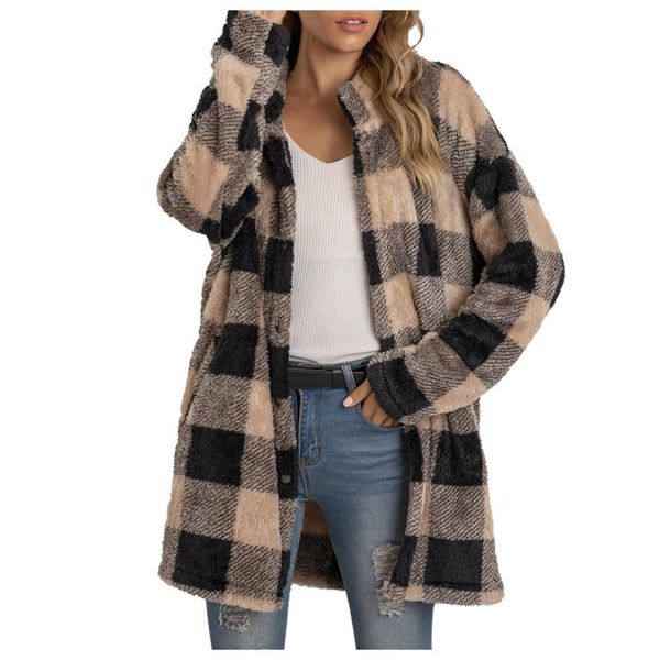 women's wool & blends casual thick plaid coat autumn winter warm jacket christmas printing long sleeve buttons plush drop, Black
women's wool & blends casual thick plaid coat autumn winter warm jacket christmas printing long sleeve buttons plush drop, Black