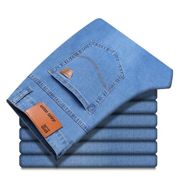 men's jeans three colors spring summer lightweight straight fit stretch classic style business casual young thin denim, Blue
men's jeans three colors spring summer lightweight straight fit stretch classic style business casual young thin denim, Blue