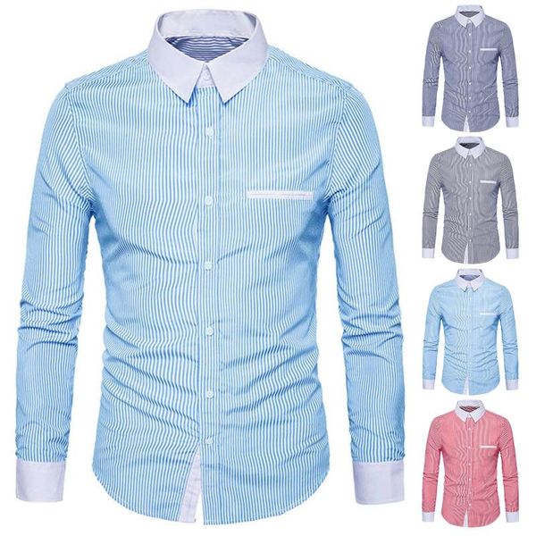 men's casual shirts autumn blouse for men 2021 and winter striped contrast color lapel long-sleeved shirt camisa masculina, White;black
men's casual shirts autumn blouse for men 2021 and winter striped contrast color lapel long-sleeved shirt camisa masculina, White;black