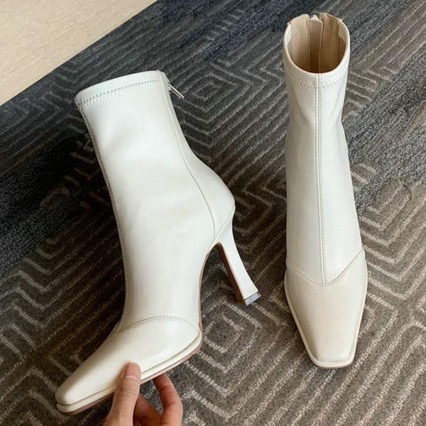 boots elegant retro genuine leather women's side zipper est winter high heels shoes party dancing woman, Black