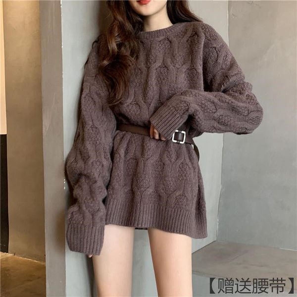 women's sweaters knitwear for fall/winter style outer wear loose mid-length sweater women thick knit, White;black
women's sweaters knitwear for fall/winter style outer wear loose mid-length sweater women thick knit, White;black