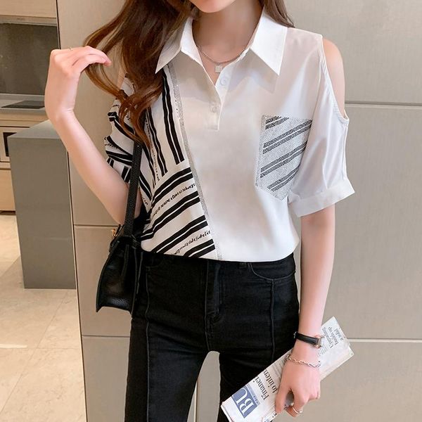 women's blouses & shirts chikichi 2021 summer fashion diamond stripe stitching shirt women loose strapless lapel ladies elegant, White
women's blouses & shirts chikichi 2021 summer fashion diamond stripe stitching shirt women loose strapless lapel ladies elegant, White