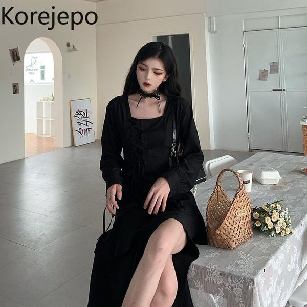 casual dresses korejepo women dress 2021 spring autumn punk style french retro black mid-length square collar long sleeve temperament, Black;gray
casual dresses korejepo women dress 2021 spring autumn punk style french retro black mid-length square collar long sleeve temperament, Black;gray