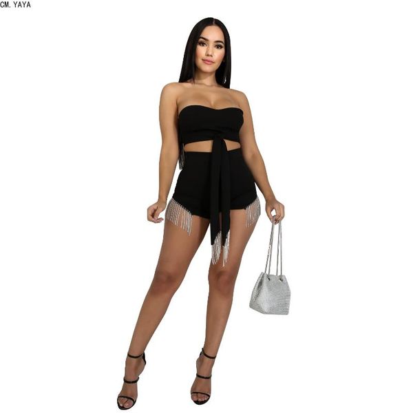 two piece dress cm.yaya 2021 women winter sleeveless strapless crop shorts suit night club wear tracksuits tassel twp h3352, White
two piece dress cm.yaya 2021 women winter sleeveless strapless crop shorts suit night club wear tracksuits tassel twp h3352, White