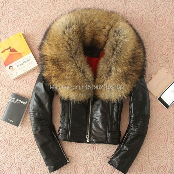 women's leather & faux 2021fashion super large raccoon fur sheepskin motorcycle natural genuine clothing female coat warm jackets, Black
women's leather & faux 2021fashion super large raccoon fur sheepskin motorcycle natural genuine clothing female coat warm jackets, Black