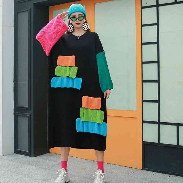 fashion plus size temperature mesh dress fall and winter release tibetan meat lazy knee female sweater skirt long, Black;gray