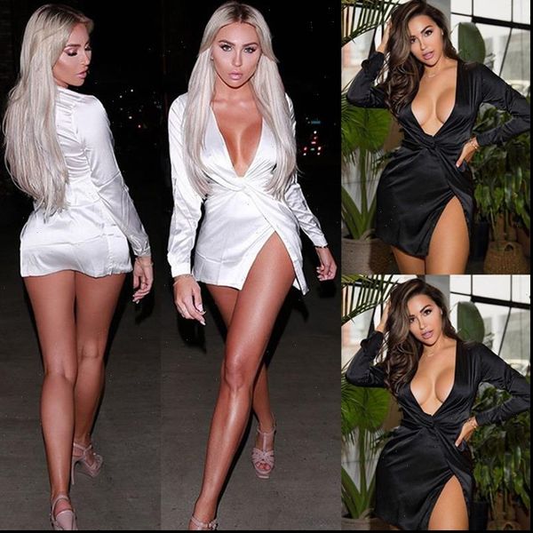 summer long sleeve women dress deep v neck satin mini short knot wrap split party dresses, Black;gray
summer long sleeve women dress deep v neck satin mini short knot wrap split party dresses, Black;gray