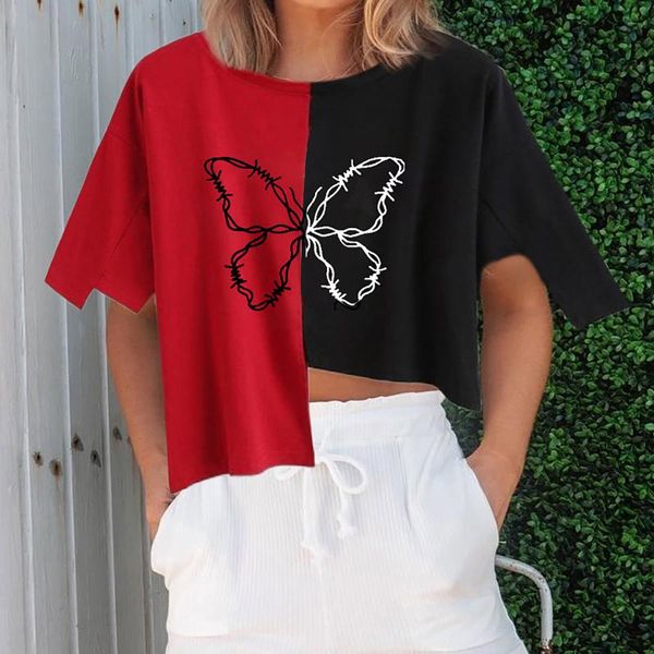 women's t-shirt summer t-shirts fashion tai chi heart butterfly ecg printing short sleeve splicing irregular tee plus size, White
women's t-shirt summer t-shirts fashion tai chi heart butterfly ecg printing short sleeve splicing irregular tee plus size, White