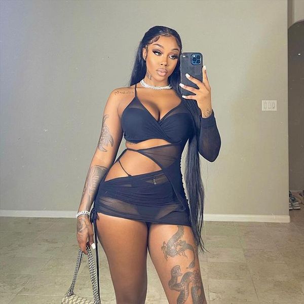 fashion mesh hollow out womens dresses mini summer one sleeve see through solid elegant casual female clothing, Black;gray
fashion mesh hollow out womens dresses mini summer one sleeve see through solid elegant casual female clothing, Black;gray