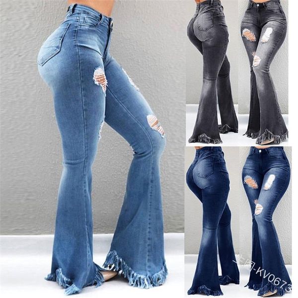women's jeans summer fashion ripped distressed for women high waist pants whiten tassel burrs trousers flared, Blue
women's jeans summer fashion ripped distressed for women high waist pants whiten tassel burrs trousers flared, Blue
