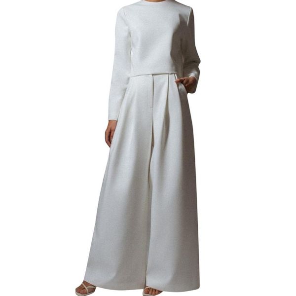 women's two piece pants autumn casual solid matching sets elegant long sleeve blouse wide leg pant oversize high waist, White
women's two piece pants autumn casual solid matching sets elegant long sleeve blouse wide leg pant oversize high waist, White