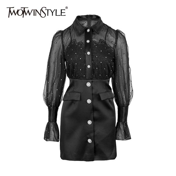 twotwinstyle see through dress for women lapel long sleeve high waist black mini dresses female fashion clothing fall 210517, Black;gray
twotwinstyle see through dress for women lapel long sleeve high waist black mini dresses female fashion clothing fall 210517, Black;gray