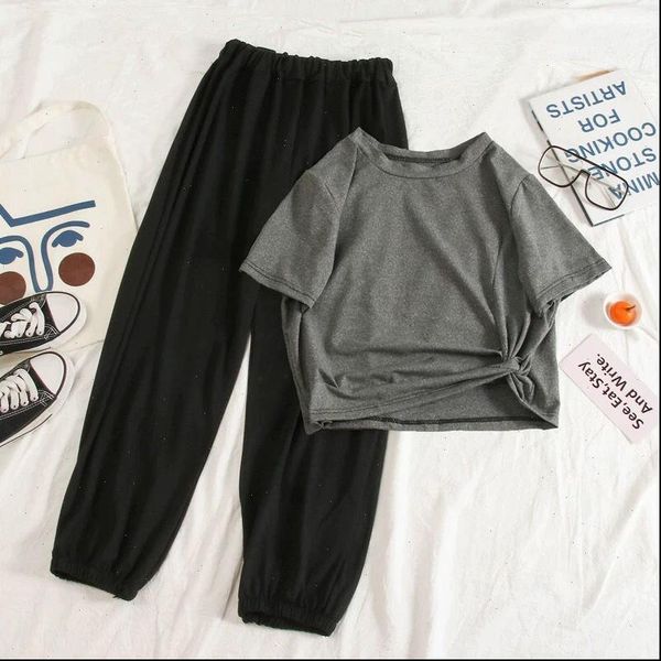 korean style tees high waist women sleepwear wide leg pants solid two pieces pajama set loose home suit, Black;red
korean style tees high waist women sleepwear wide leg pants solid two pieces pajama set loose home suit, Black;red
