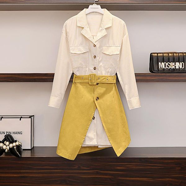 two piece dress women striped long sleeve notched blouse shirts + yellow open fork sashes mini skirts sets spring autumn2 pieces clothing su, White
two piece dress women striped long sleeve notched blouse shirts + yellow open fork sashes mini skirts sets spring autumn2 pieces clothing su, White