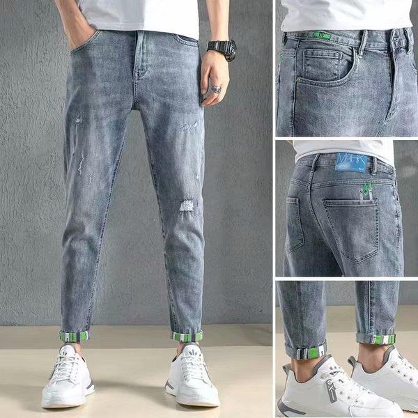 men's jeans spring 2021 street slim straight-leg trend ripped ankle length pants korean student teenagers pencil, Blue
men's jeans spring 2021 street slim straight-leg trend ripped ankle length pants korean student teenagers pencil, Blue
