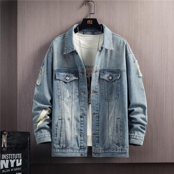 men's jackets 2021 for men fall/winter men's loose denim jacket distressed washed japanese fashion mens clothing, Black;brown 
men's jackets 2021 for men fall/winter men's loose denim jacket distressed washed japanese fashion mens clothing, Black;brown