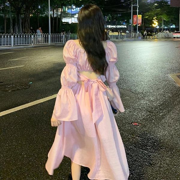 casual dresses 2021 summer beach party midi dress women white backless korean fashion elegant long sleeve pink sweet sundress, Black;gray
casual dresses 2021 summer beach party midi dress women white backless korean fashion elegant long sleeve pink sweet sundress, Black;gray