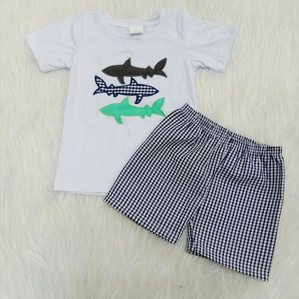 kids boy clothes summer fashion embroidery fish pattern and seersucker shorts outfit, White
kids boy clothes summer fashion embroidery fish pattern and seersucker shorts outfit, White