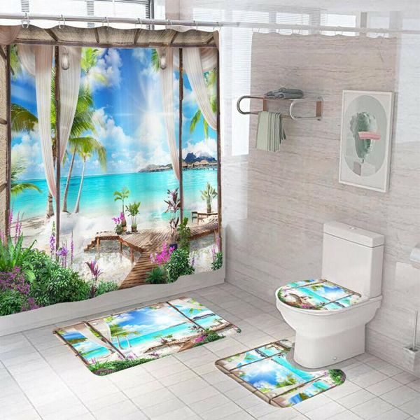seaside bathroom rug set shower curtain bath mat non-slip toilet lid cover with 12 plastic hooks anti-rust metal buttonhole mats
seaside bathroom rug set shower curtain bath mat non-slip toilet lid cover with 12 plastic hooks anti-rust metal buttonhole mats