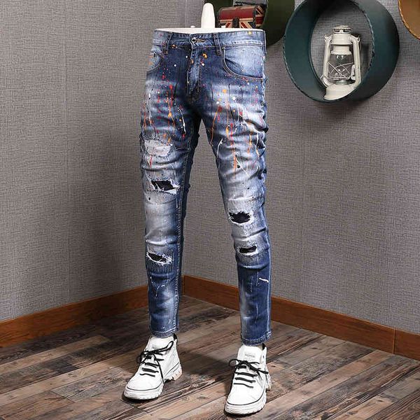 jeans american streetwear fashion elastic cotton ripped jeans men slim fit paint designer hip hop denim pants, Blue
jeans american streetwear fashion elastic cotton ripped jeans men slim fit paint designer hip hop denim pants, Blue
