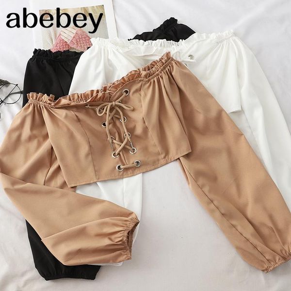 women's blouses & shirts women ruffles slash neck strapless long puff sleeve lace up super short 2021 summer black white
women's blouses & shirts women ruffles slash neck strapless long puff sleeve lace up super short 2021 summer black white