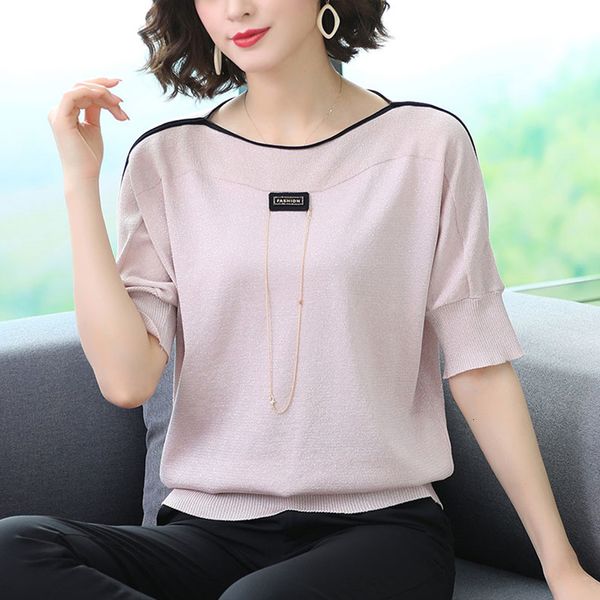 women's t-shirt casual o-neck side striped short sleeve knitted women summer thin stretch knitwear plus size 6xl vintage jump, White
women's t-shirt casual o-neck side striped short sleeve knitted women summer thin stretch knitwear plus size 6xl vintage jump, White
