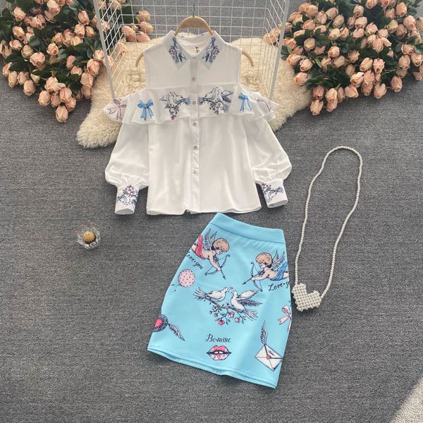 two piece dress shirt female design sense printing hollow long-sleeved wild high-waist skirt fashionable two-piece suit summer dre, White
two piece dress shirt female design sense printing hollow long-sleeved wild high-waist skirt fashionable two-piece suit summer dre, White